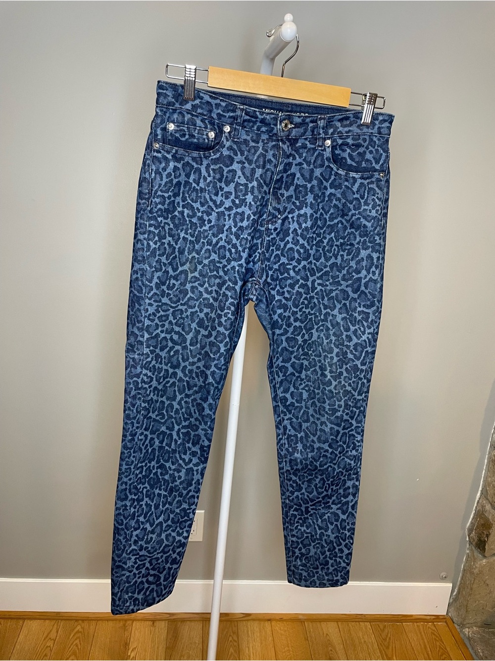 Michael Kors Blue Leopard-Print Skinny Jeans - Size 8